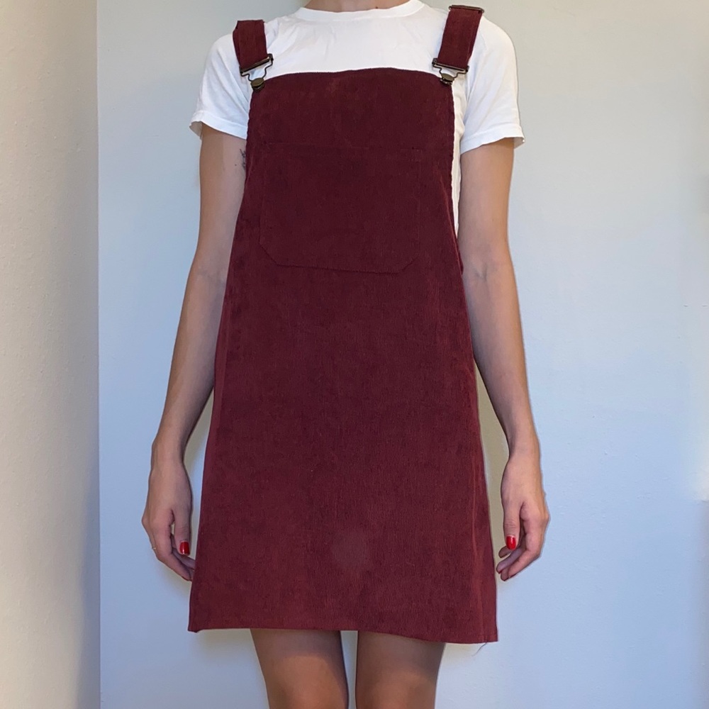 Burgundy Corduroy Pinafore/Overall Dress